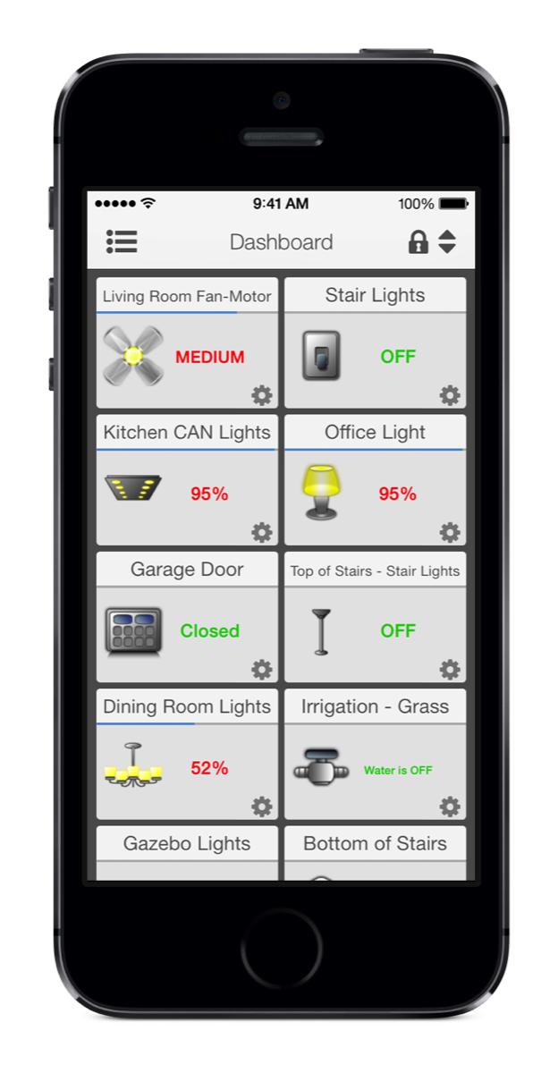 MobiLinc HD Dashboard on iPhone